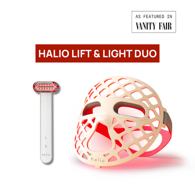 HALIO Lift & Light Duo product on a white background with 'Vanity Fair' mention.