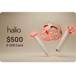 Halio $100 e-gift card with product images on a beige background