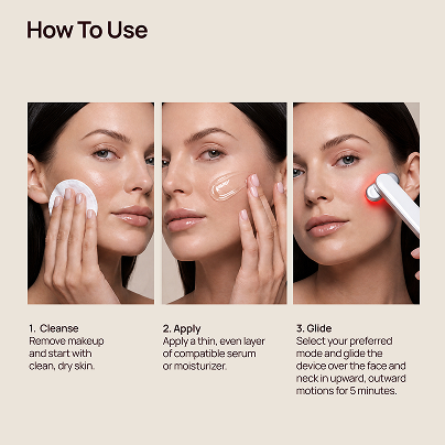 How To Use: 1. Cleanse, 2. Apply serum or moisturizer, 3. Glide Halio red light therapy device for 5 minutes.