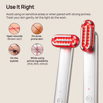 Halio Lift & Light Duo Pro devices with “Use It Right” guidance: avoid sensitive areas, open wounds, acne-prone skin, and active ingredients.